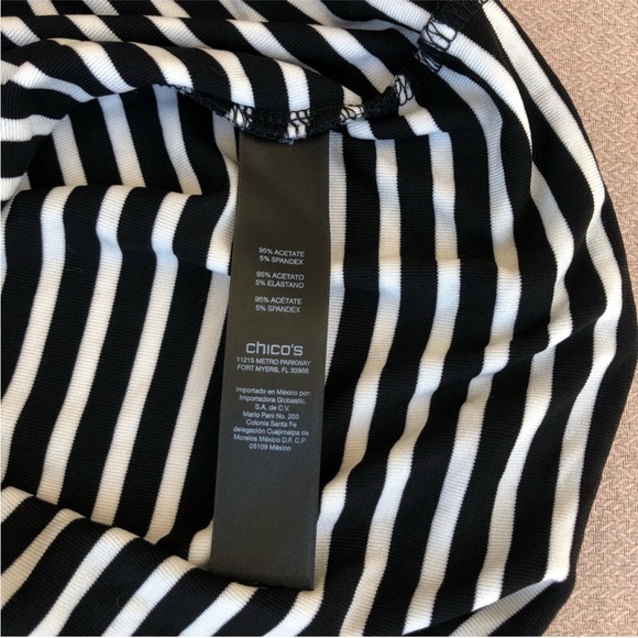 Chico’s Travelers Made in Usa Black & White Stripe Tie-Front 3/4 Sleeve Top 3 L - Picture 12 of 15